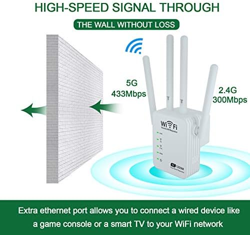 WiFi Genişletici 5GHz 1200Mbps WiFi Güçlendirici, 1500sq'yi kapsar.ft, Ev WiFi Yönlendirici Genişletici için Kablosuz WiFi Aralığı