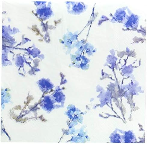 Lillian Koleksiyonu Öğle Yemeği Baskılı Peçeteler / Mavi Çiçekler / 20'li Paket, 13 x 13 x 1 inç