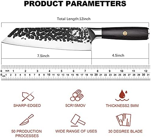 Kiritsuke Şef Bıçağı, ımarku Japon Dövme Bıçak 7.5 İnç Yüksek Karbon Alman Paslanmaz Çelik Bıçak Et Cleaver Mutfak Şef Bıçağı