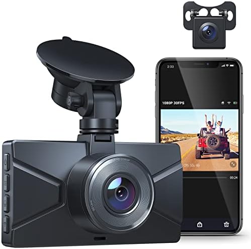 Dash Kamera Ön ve Arka, Arabalar için WiFi Dash Kamera 3 İnç IPS Ekranlı Surfola 1080P Araba Kamerası, 170° Geniş Açı, Döngü