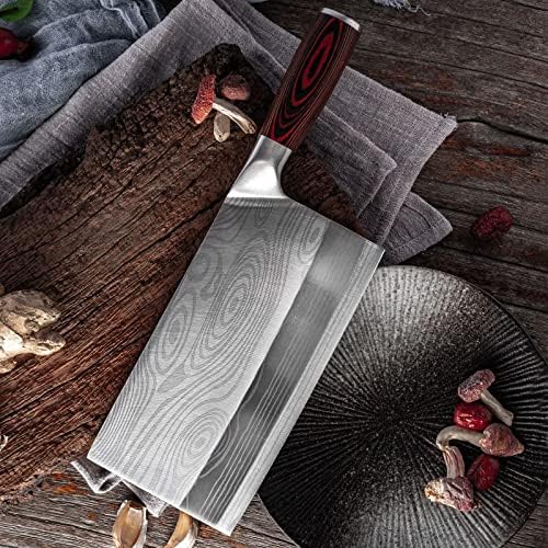 Et cleaver, 8 inç Şam lazer tahıl mutfak bıçağı dilimleme kemik kesme paslanmaz çelik dilimleme bıçağı mutfak katı ahşap kolu