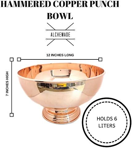 Alchemade Bakır Punch Bowl - Bakır Mutfak Eşyaları Ve Bakır Bulaşıklık Koleksiyonunuz İçin Standlı 6 Litre %100 Saf Bakır Kase