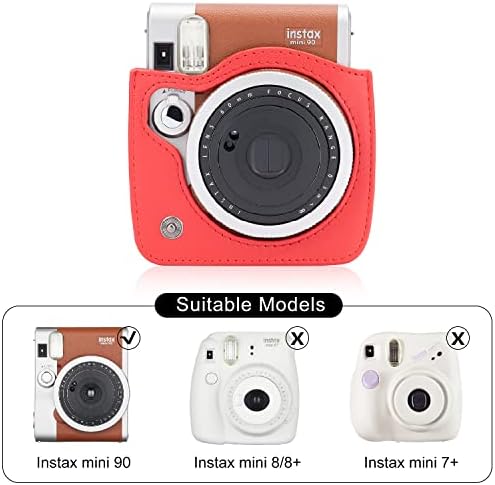 Frankmate Fujifilm Instax Mini 90 Anında Kamera için Koruyucu Kılıf, Premium Vegan Deri Çanta Kapak Çıkarılabilir Ayarlanabilir