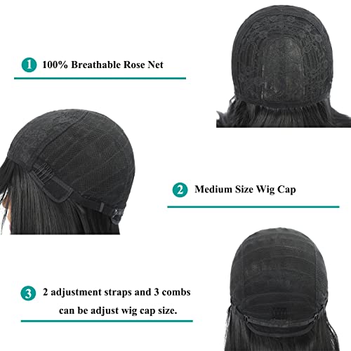 Sylhair Siyah düz peruk Patlama ile 22 orta Uzunlukta düz Saç peruk kadınlar için ısıya dayanıklı sentetik peruk Patlama ile