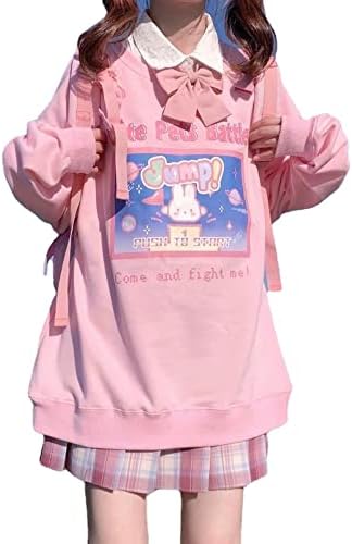 Kawaii Sevimli Pembe Boba Kabarcık Ayı Çilek Hoodie Ince Boy Kazak Japon Harajuku Okul Genç Kız
