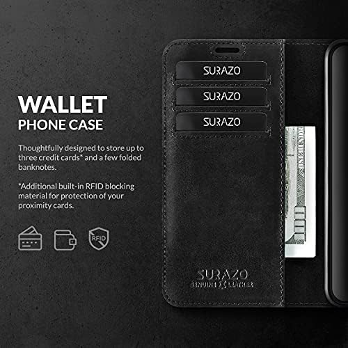 SURAZO Prestige Deri Cüzdan Kılıf Apple iPhone 13 ile Uyumlu Pro-RFID - 3 Kart Yuvaları ve Nakit Cep-Güvenli Manyetik Kapatma