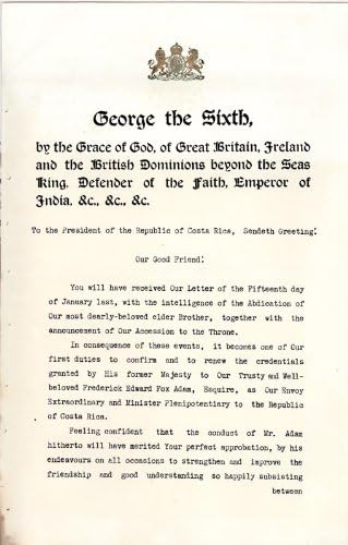 Kral George VI (Büyük Britanya) - 02/10/1937 tarihinde İmzalanmış Yazılı Mektup