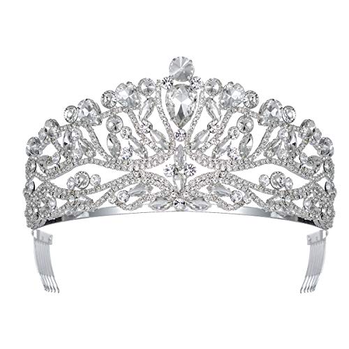 YZHSTONE Gelin Taçlar Düğün Tiaras Kadın Doğum Günü Kraliçe Taçlar Tiara Kadın Doğum Günü Kız Prenses Taçlar Tiaras Gümüş Rhinestone
