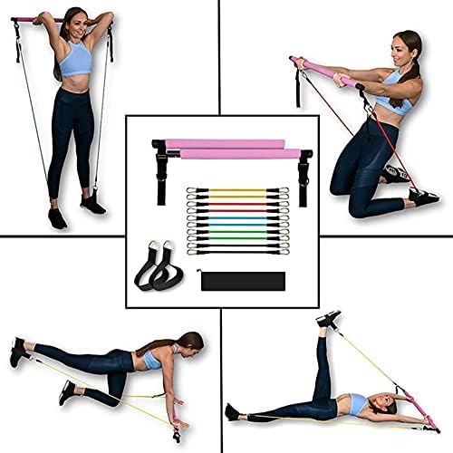 Hulzogul Pilates Ekipmanları, Pilates Bar Egzersiz Sopa Set Ayarlanabilir Toka Direnç Bantları için Bacaklar, kalça, bel Eğitim