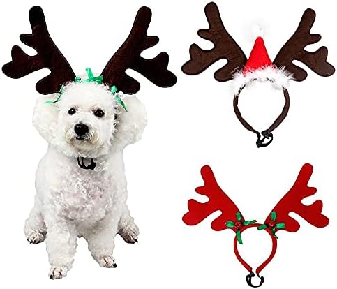 BAUT Ren Geyiği Şapka Giyim Kostüm Köpek Noel Ren Geyiği Boynuzları Kafa Bandı ile Santa Şapka Pet Malzemeleri Köpek Kedi Şapkalar