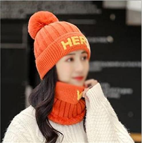 LSDJGDDE Iki parçalı Yün Şapka kadın Kış Artı Kadife Kalın Sıcak Örme Şapka Earmuffs Önlüğü Seti (Renk: D, Boyutu: Bir boyut)