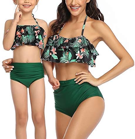 Annem ve ben Mayolar Çiçek Baskı Beachwear Aile Eşleştirme Bikini Set tek parça bikini Mayo Mayo