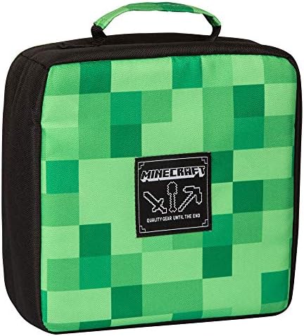 JİNX Minecraft Miner's Society Yalıtımlı Çocuk Okul Öğle Yemeği Kutusu, Yeşil, 8,5 x 8,5 x 4