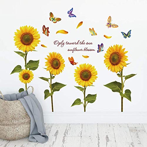 Ayçiçeği Duvar Çıkartması Güzel Kelebek Duvar Sticker Çıkarılabilir Kabuğu ve Sopa Sanat Çıkartmaları Duvar Yatak Odası Oturma