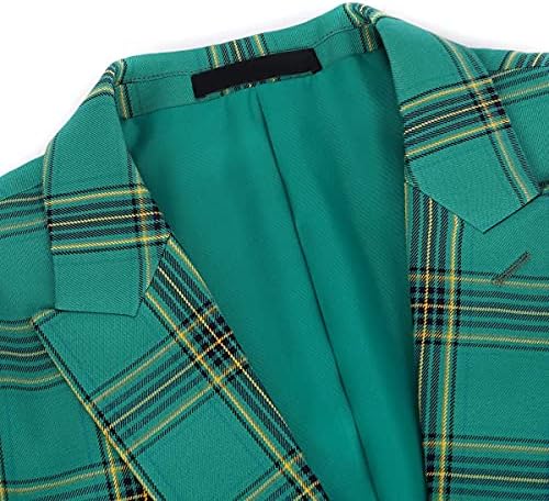 Erkek 3 parçalı ekose takım elbise Set Modern uygun ceket smokin Blazer yelek pantolon açık yeşil