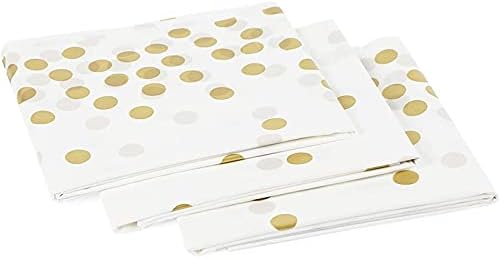Altın Puantiyeli Konfeti ile Beyaz Plastik Masa Örtüsü (54 x 108 inç, 6 Paket)