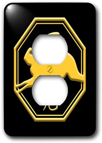 3dRose Alexis Design-Çin Zodyak Takvimi-Çin zodyak işareti. Siyah dekorda sarı. Tavşan yılı-2 priz kapağı (lsp_325346_6)