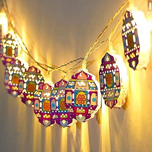 Ramazan Bayramı Dekorasyonu için Yıldız Dize lambası, Ramazan Ayı Yıldız Fener lambası, 20 LED, 118 inç Uzunluğunda. Akülü, Ev