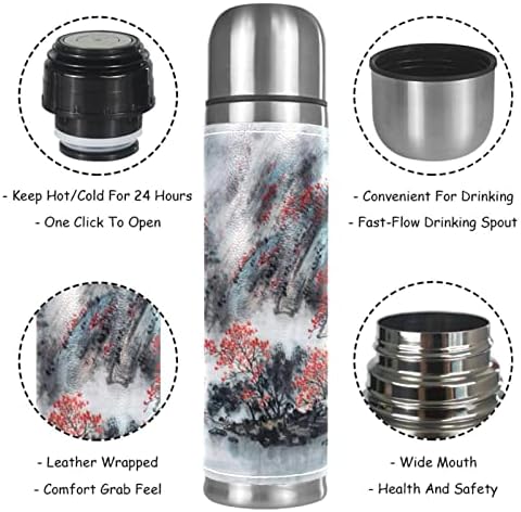 Lılıbeely 17 oz Vakum Yalıtımlı Paslanmaz Çelik Su Şişesi Spor Kahve Seyahat Kupa Flask Hakiki Deri Sarılmış BPA Ücretsiz, geleneksel