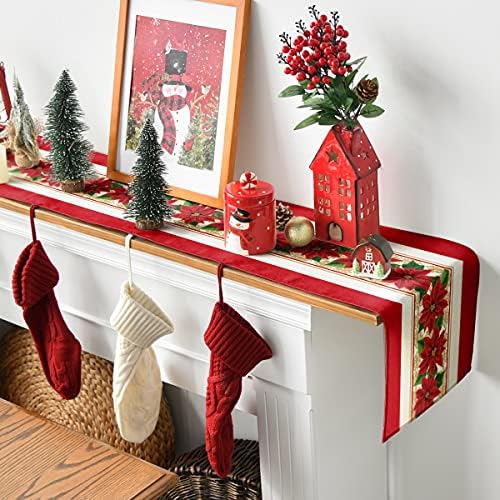 Artoid Modu Suluboya Poinsettia Kırmızı Noel Masa Koşucu, Mevsimsel Kış Noel Tatil Mutfak yemek masası Dekorasyon için Kapalı