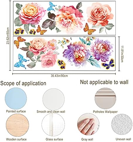 Şakayık Gül Çiçek Kelebek Duvar Sticker Dekor, yaratıcı Çıkarılabilir Çiçek Duvar Kağıdı Çıkartmaları, Kabuğu ve Sopa DIY Sanat