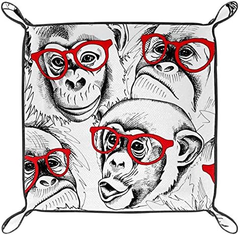 Maymun Portreler Kırmızı Gözlük Desen, Açık Ev Depolama Kovaları Takı Tepsi Vale Tepsi Deri Catchall Tepsi Ev Ofis için