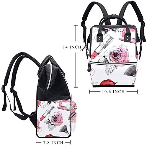 Vintage gül çiçek ruj parfüm makyaj fırça desen bebek bezi çantası omuz sırt çantası çanta değiştirme
