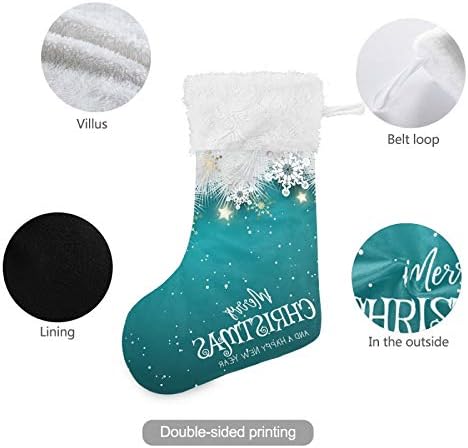 YUEND Noel Stocking Kitleri 1 Parça Klasik Kişiselleştirilmiş Büyük Merry Christmas Kar Tanesi Mavi Rüya ile Aile Tatil Noel