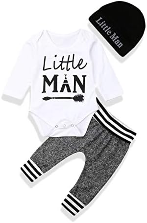 Erkek bebek Kıyafetleri, Erkek Bebek Giysileri Uzun Kollu Bodysuit Romper + Pantolon + Şapka Kıyafet Seti