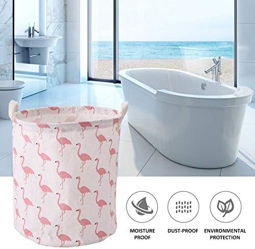 XIMIXI Katlanabilir çamaşır sepeti Depolama Bin Kolları ile Yuvarlak Pamuk Keten Flamingo Desenler Organizasyon Çamaşır Sepeti