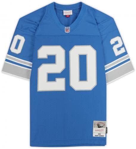 Çerçeveli Barry Sanders Detroit Lions İmzalı Mavi Mitchell & Ness Çoğaltma Forması HOF 2004 Yazıtlı-İmzalı NFL Formaları