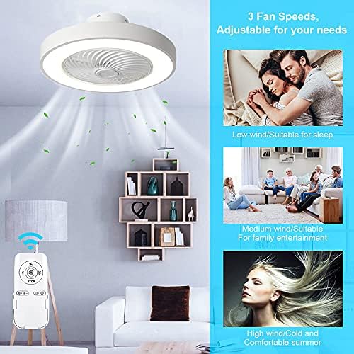 ATEEZ LED tavan vantilatörleri ışıkları ve uzaktan sessiz Modern görünmez Fan tavan lambası Yatak odası 3 Hız kısılabilir, Zamanlayıcı