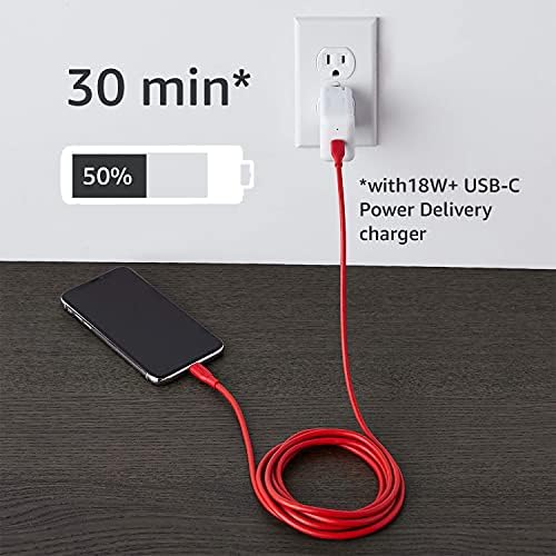 Basics USB-C'den Lightning Kablo Kablosuna, Apple iPhone 13/12/11 için MFi Sertifikalı Şarj Cihazı, iPad, Kırmızı, 3-Ft