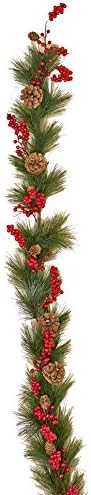 Worth Imports 5 ' Berry & Pine Cone Noel Çelengi, Yeşil, Kırmızı, Kahverengi