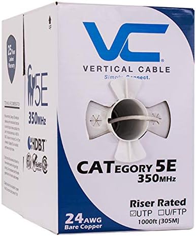 Dikey Kablo Cat5e, 350 MHz, UTP, 24AWG, 8C Katı Çıplak Bakır, 1000ft, Beyaz, Toplu Ethernet Kablosu-054 Serisi