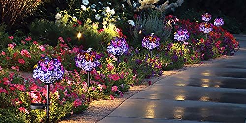 Doıngart açık güneş bahçe ışıkları - 2 paketi güneş enerjili bahçe bahis ışıkları ile 18 kelebekler ve bakır dize ışıkları, renkli