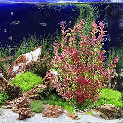 Akvaryum Bitki, Yapay Akvaryum Bitkiler Plastik Güvenli Balık Tankı Sualtı Süslemeleri 47 cm Pembe