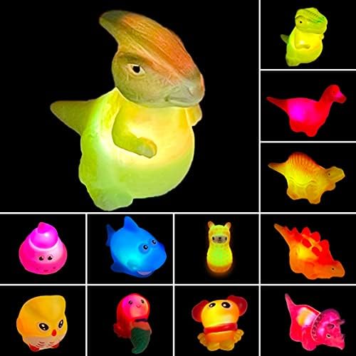 INvench 12 Adet Light Up banyo oyuncakları-Otomatik Renkli LED Yanıp Sönen Hayvan Yüzen Dinozor Deniz Hayvan oyuncak seti Light