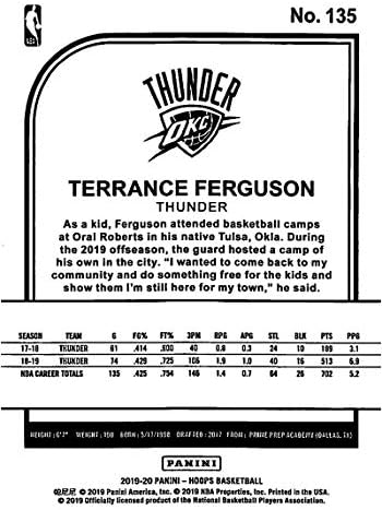 2019-20 Panini Çemberler Kış Basketbol 135 Terrance Ferguson Oklahoma City Thunder Resmi Noel / Tatil Paralel Ticaret Kartı