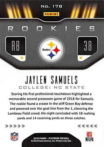 2018 Playbook Mor Paralel Futbol 178 Jaylen Samuels Pittsburgh Steelers Çaylak Resmi NFL Kartı Panini tarafından Üretildi