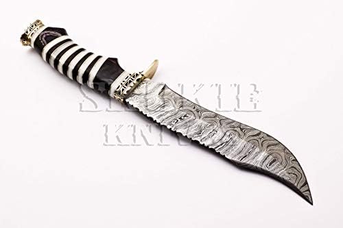 Skokıe Bıçaklar Özel El Yapımı Şam Çelik av bıçağı Kolu Deve Kemik (SİYAH WANG)