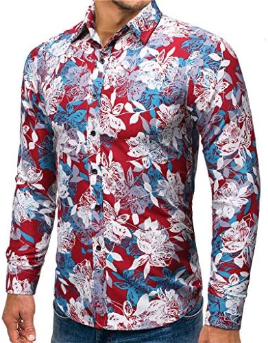 VEZAD Mağaza Ananas Gömlek erkek Sonbahar Kış Baskılı Trun - Aşağı Yaka Düğmesi Katı Uzun Kollu Üst