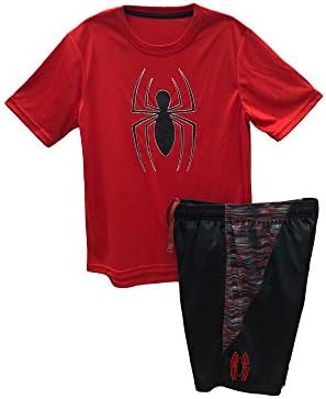 Marvel Erkek Süper Kahraman Örümcek Adam ve Siyah Panter Aktif Kısa Kollu Logo Grafik Tee ve Örgü Kısa Set