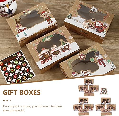 Cabilock 12 Pcs Noel Çerez Kutuları Kraft Kağıt Tedavi Kutusu ile Temizle Pencere Tatil ekmek gıda Konteyner Bisküvi Şeker Tatlı