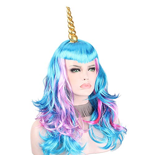 Unicorn Peruk Kadınlar İçin Uzun Dalga Kıvırcık Renkli Kıllar Cosplay Peruk Çok Renkli 20 inç