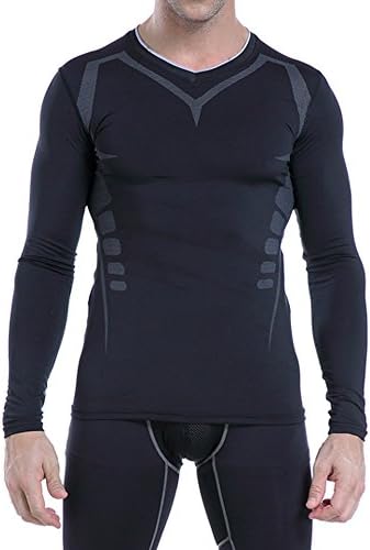 AMZSPORT erkek uzun kollu sıkıştırma gömlek serin kuru Baselayer Spor egzersiz T-Shirt