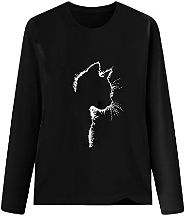 Kedi Grafik Tees Kadınlar ıçin Uzun Kollu Gömlek Komik Hayvan Baskılı Tee Gömlek Genç Kız Genç Güz Casual Tops Bluzlar