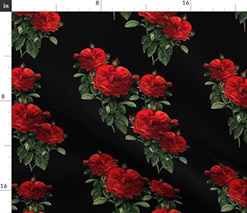Spoonflower Kumaş - Güller Kırmızı Gotik Goth Çiçek Çiçekler Romantik Siyah Baskılı Petal İmza Pamuk Kumaş Yağ Çeyrek-Dikiş Kapitone