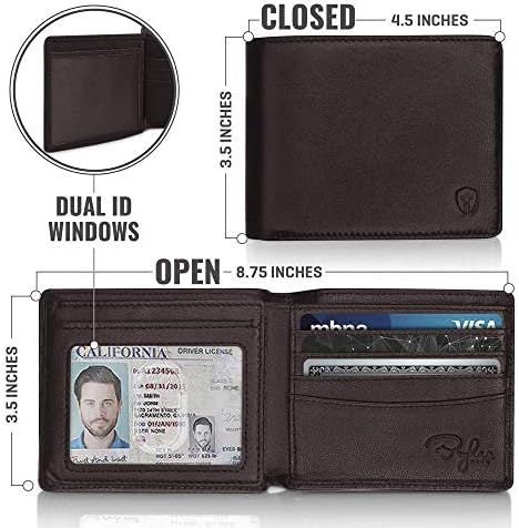 2 KIMLIK Pencere RFID Cüzdan Erkekler için, Bifold Yan Çevirme, ekstra Kapasiteli seyahat cüzdanı (Kahverengi-Koyun Derisi Deri)