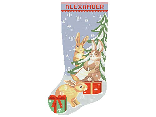 Kişiselleştirilmiş Noel Stocking Çapraz Dikiş Desenleri PDF, Sayılan Modern Kolay DMC Tatil Çorap, Kadife Tavşan Sevimli Çapraz